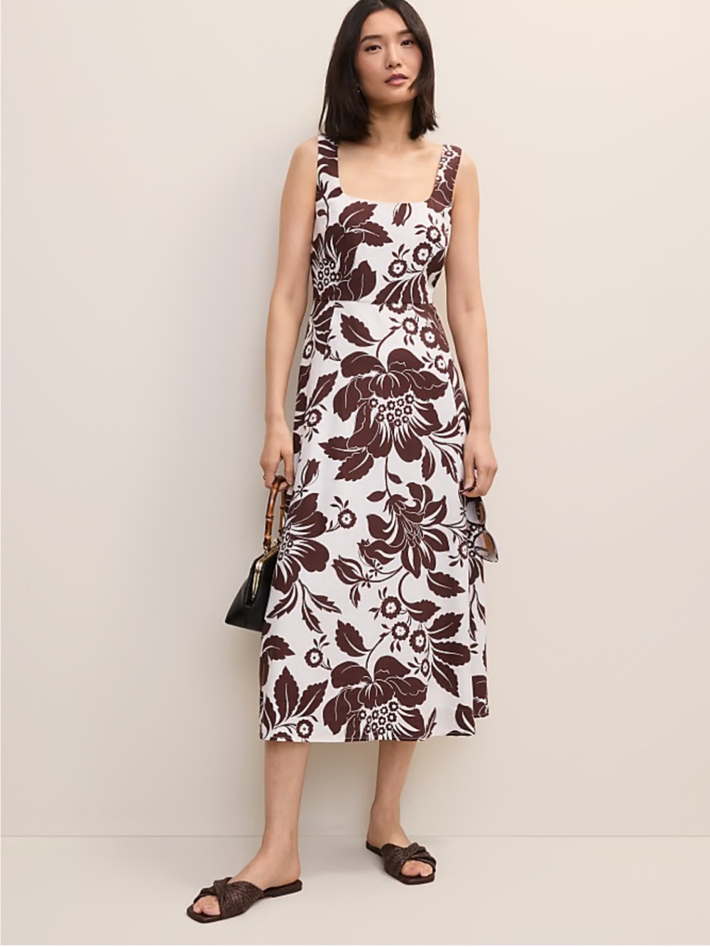 Ann Taylor Petite Floral Flare Midi Dress in Linen Blend